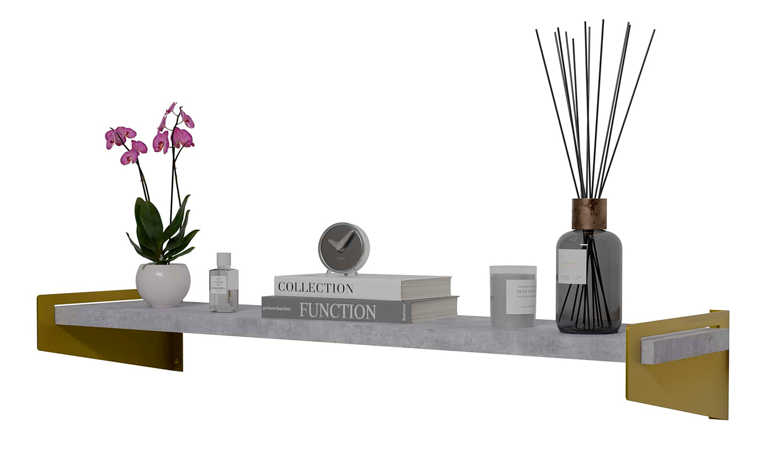 Nowoczesna półka ścienna złoty + beton F9-E65