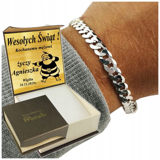 ﻿Srebrna Bransoleta Męska Pancerka 7mm/24cm Diamentowana 925 Grawer GRATIS