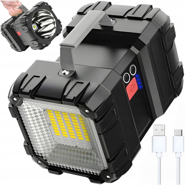 Mocna Latarka Led Akumulatorowa Szperacz Dwustronna Powerbank Biwakowa Cree