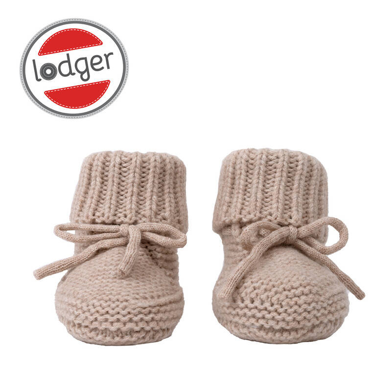 Lodger, Buciki Niechodki Z Wełny Merino 100%, Jasnobeżowe, Fleece Beige, 0-6 M