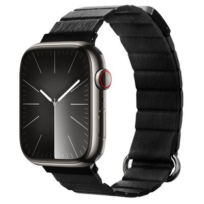 Crong Eclipse - Skórzany pasek magnetyczny Apple Watch 42/44/45/49 mm (czarny)