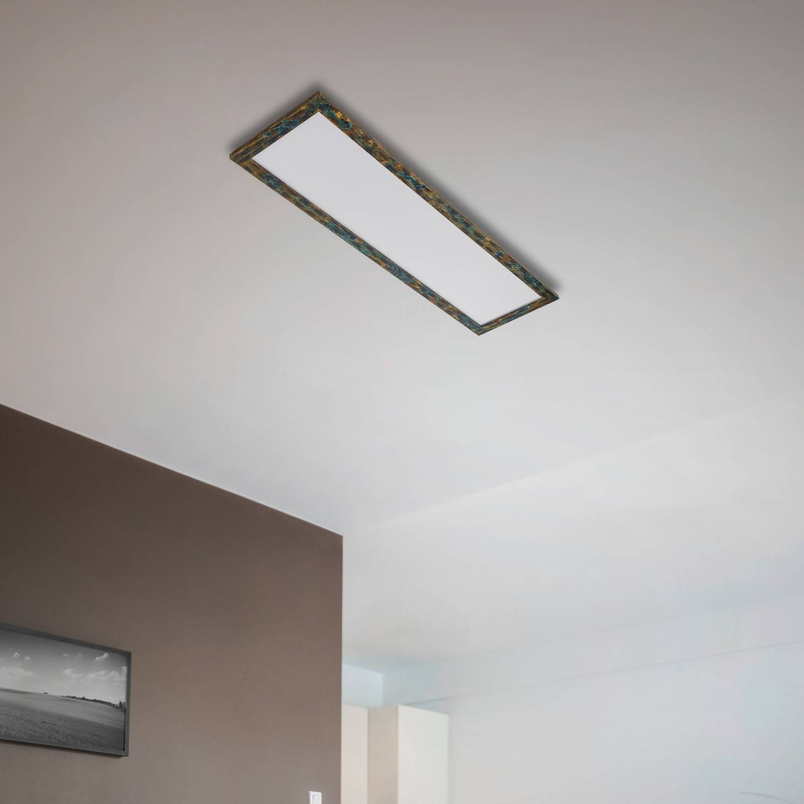 Panel LED Quitani Aurinor, patynowany na złoto, 125 cm