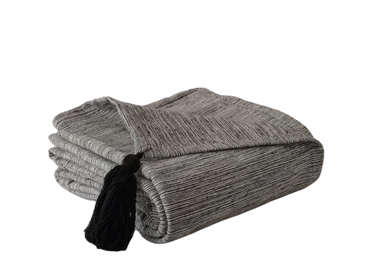 Narzuta Bawełniana Boho Loft Carmen 150X200 Chwosty Pled Melanż - Czarna