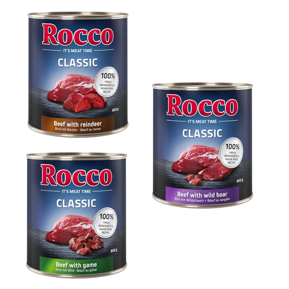 Mieszanka smakowa Rocco Classic 6 x 800 g - Mieszanka dziczyzny: wołowina/jeleń, wołowina/renifer, wołowina/dziczyzna