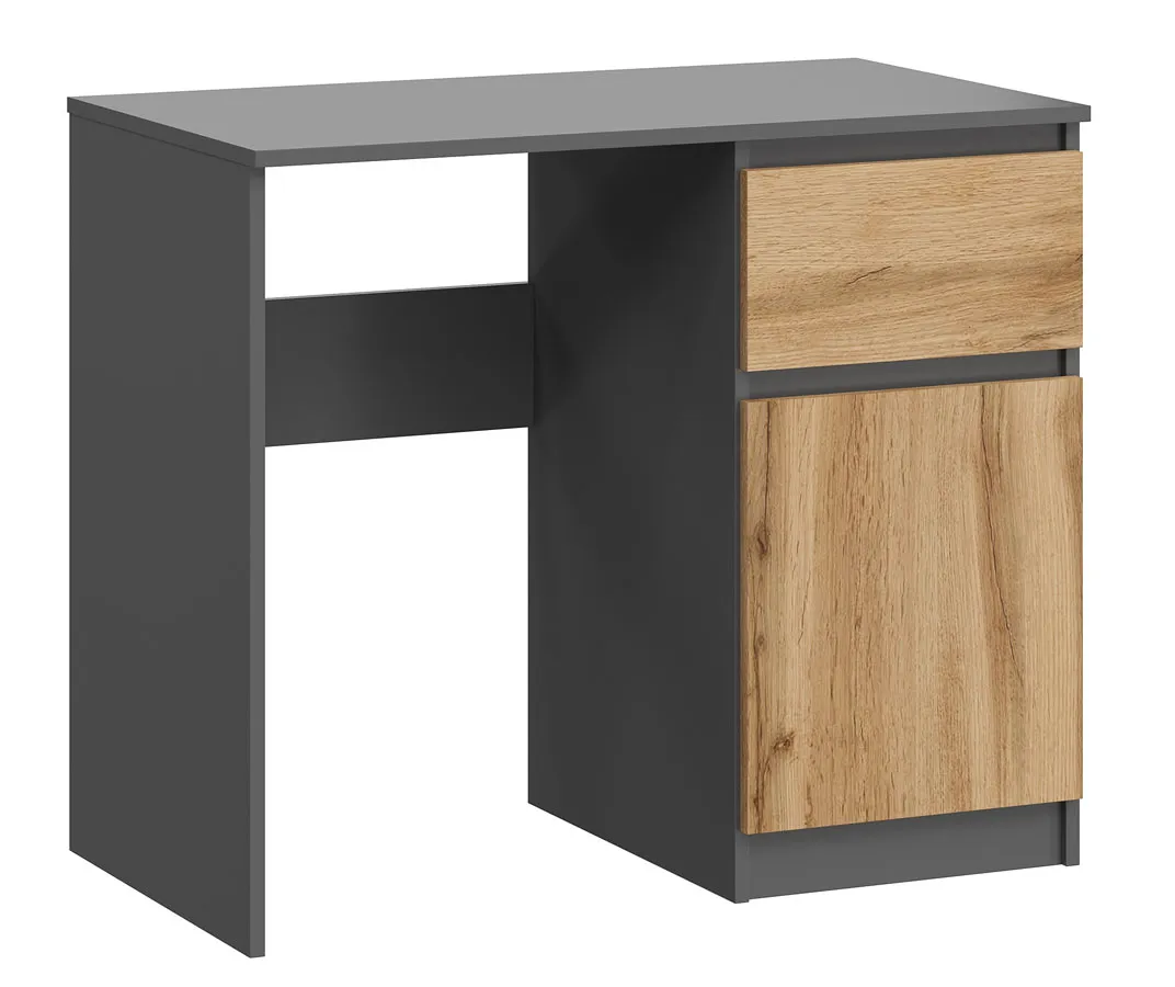 Elior Biurko wąskie z szufladą na komputer antracyt + dąb wotan R7-R46