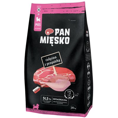 Pan Mięsko dla Szczeniąt Cielęcina z Przepiórką XS 20kg