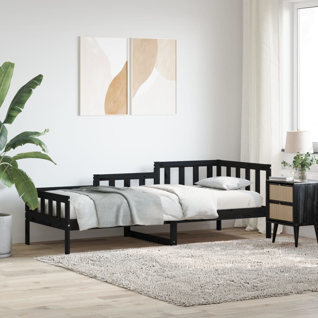 Łóżko dzienne, czarne, 80x200 cm, lite drewno sosnowe Lumarko!