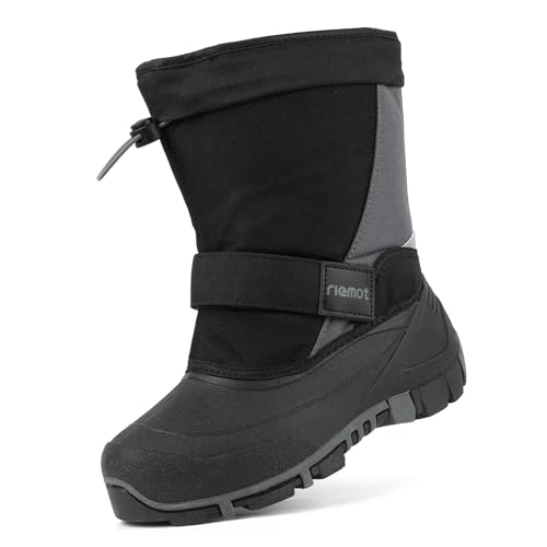 riemot Dziecięce buty zimowe, ciepłe buty zimowe, buty dziecięce, antypoślizgowa podszewka z polaru, wodoszczelne, dla chłopców i dziewczynek, szare, rozmiar 35 EU, szary, 35 EU