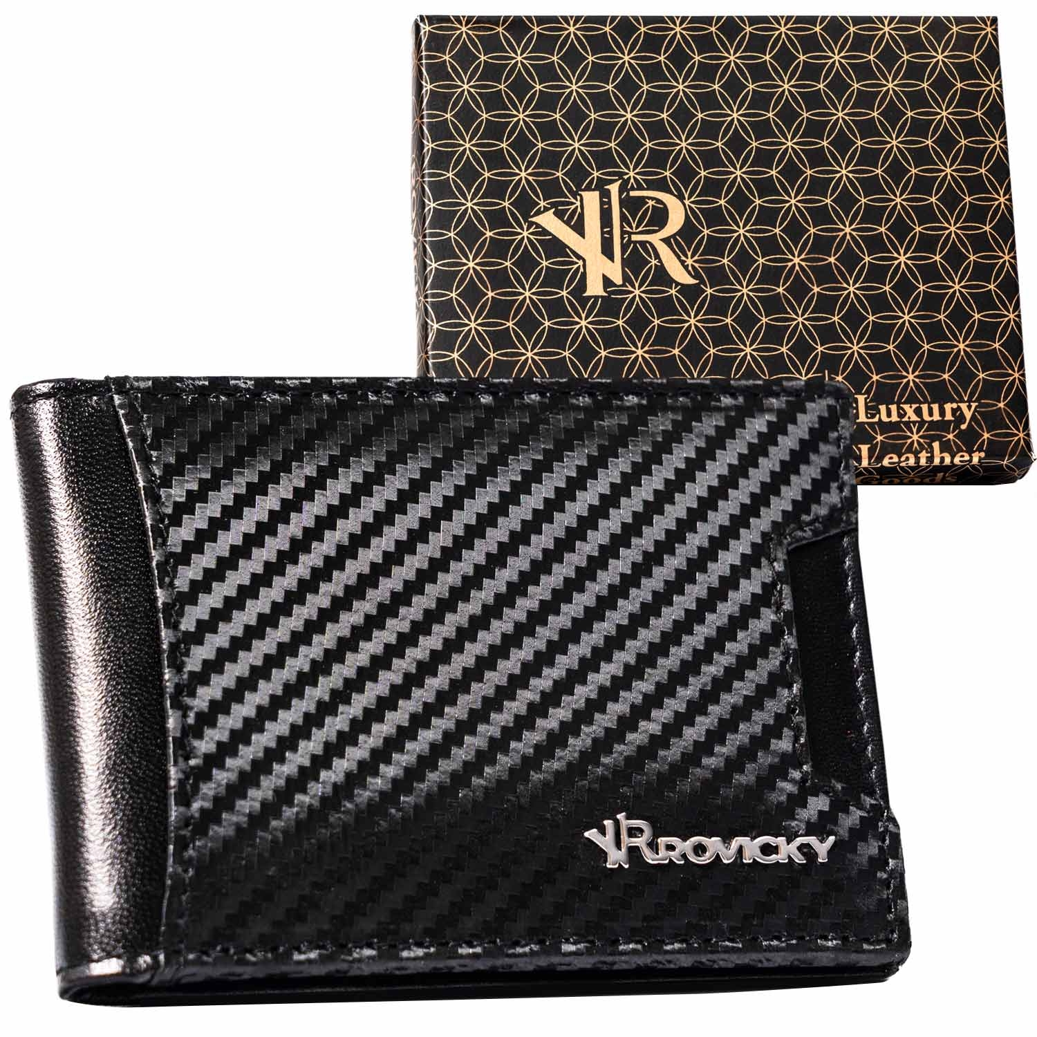 Skórzany portfel męski Carbon ROVICKY, 7,5 x 10,5 x 1 cm