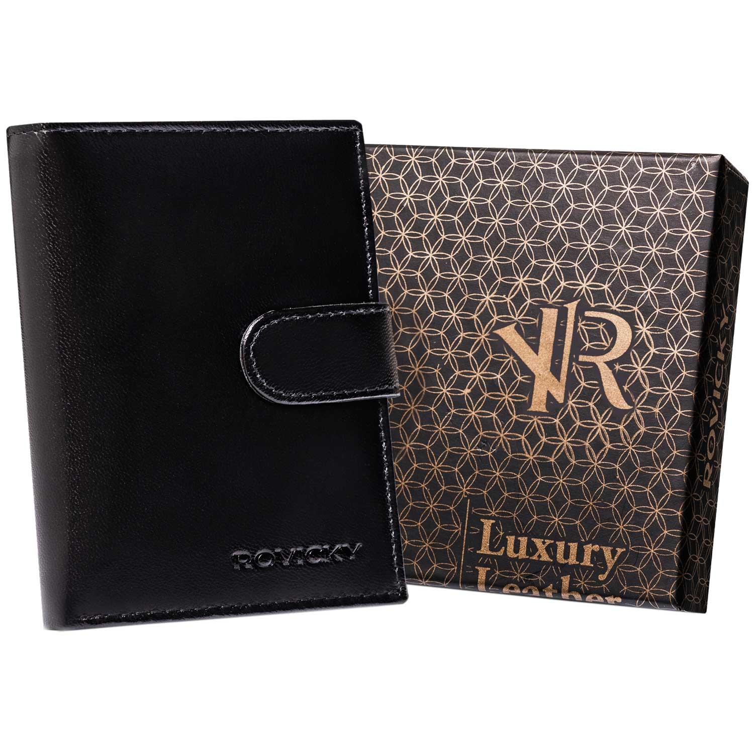 Portfel męski skórzany ROVICKY, 13 x 10 x 3 cm, na zatrzask