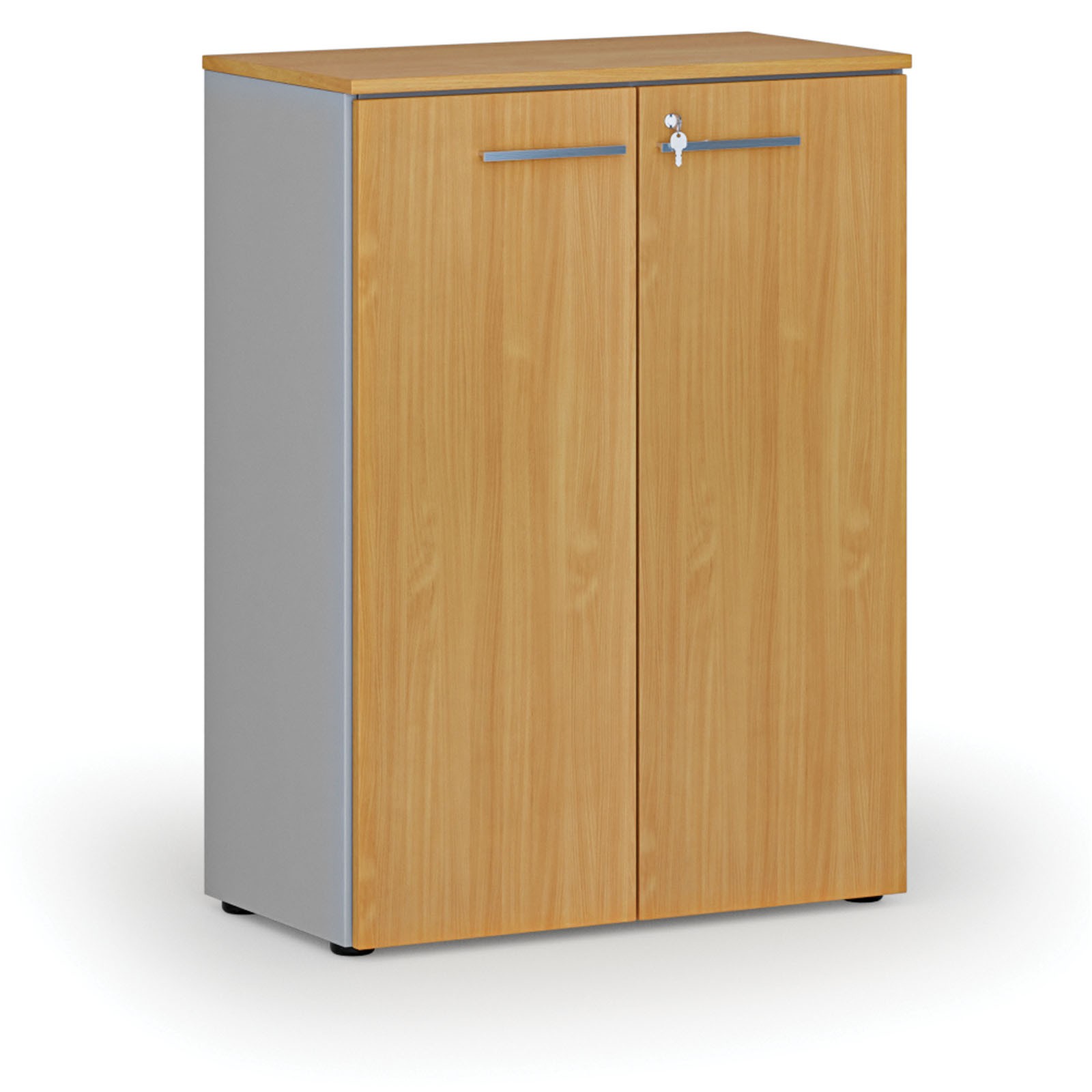 Szafa biurowa z drzwiami PRIMO GRAY, 1087 x 800 x 420 mm, szary/buk