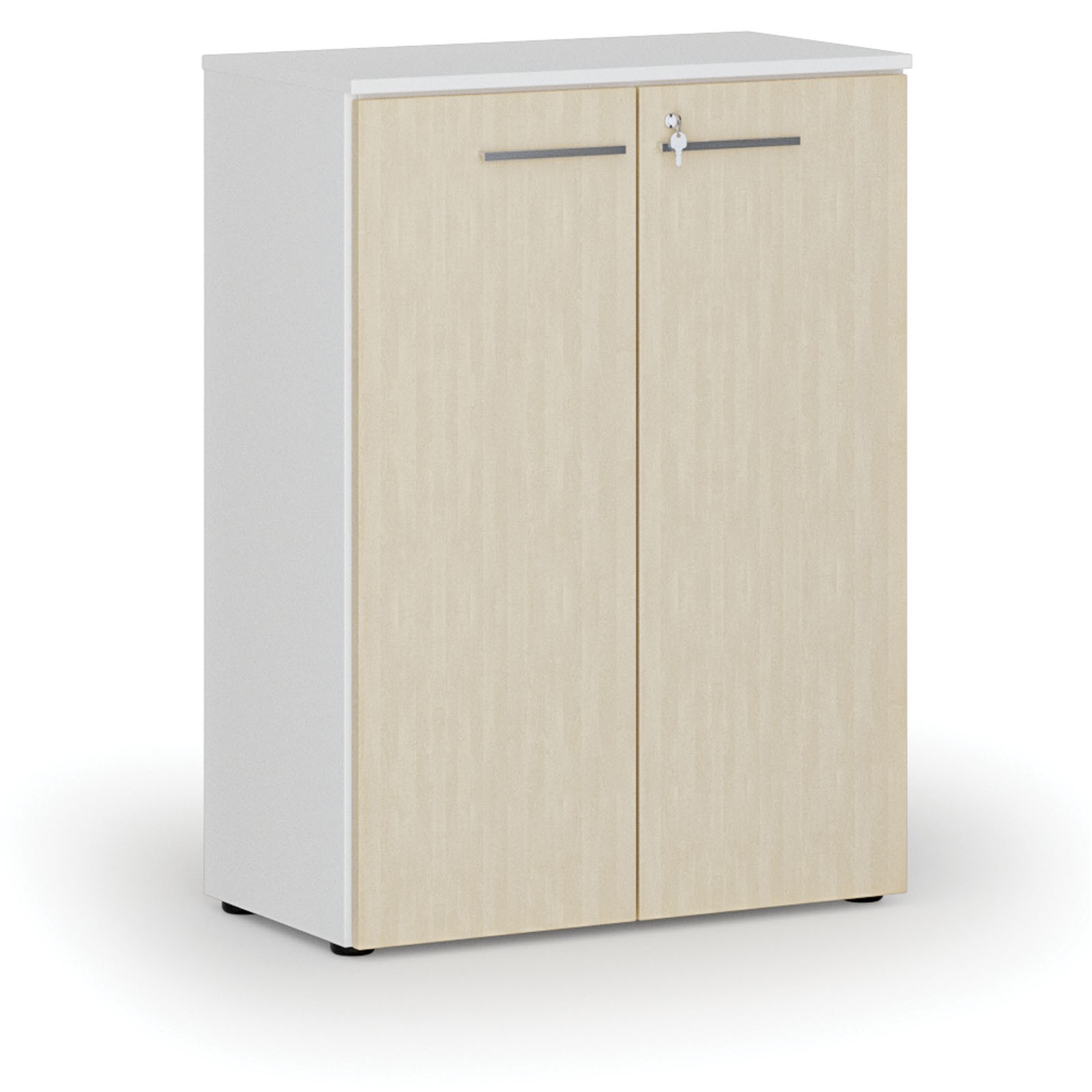 Szafa biurowa z drzwiami PRIMO WHITE, 1087 x 800 x 420 mm, biały/brzoza