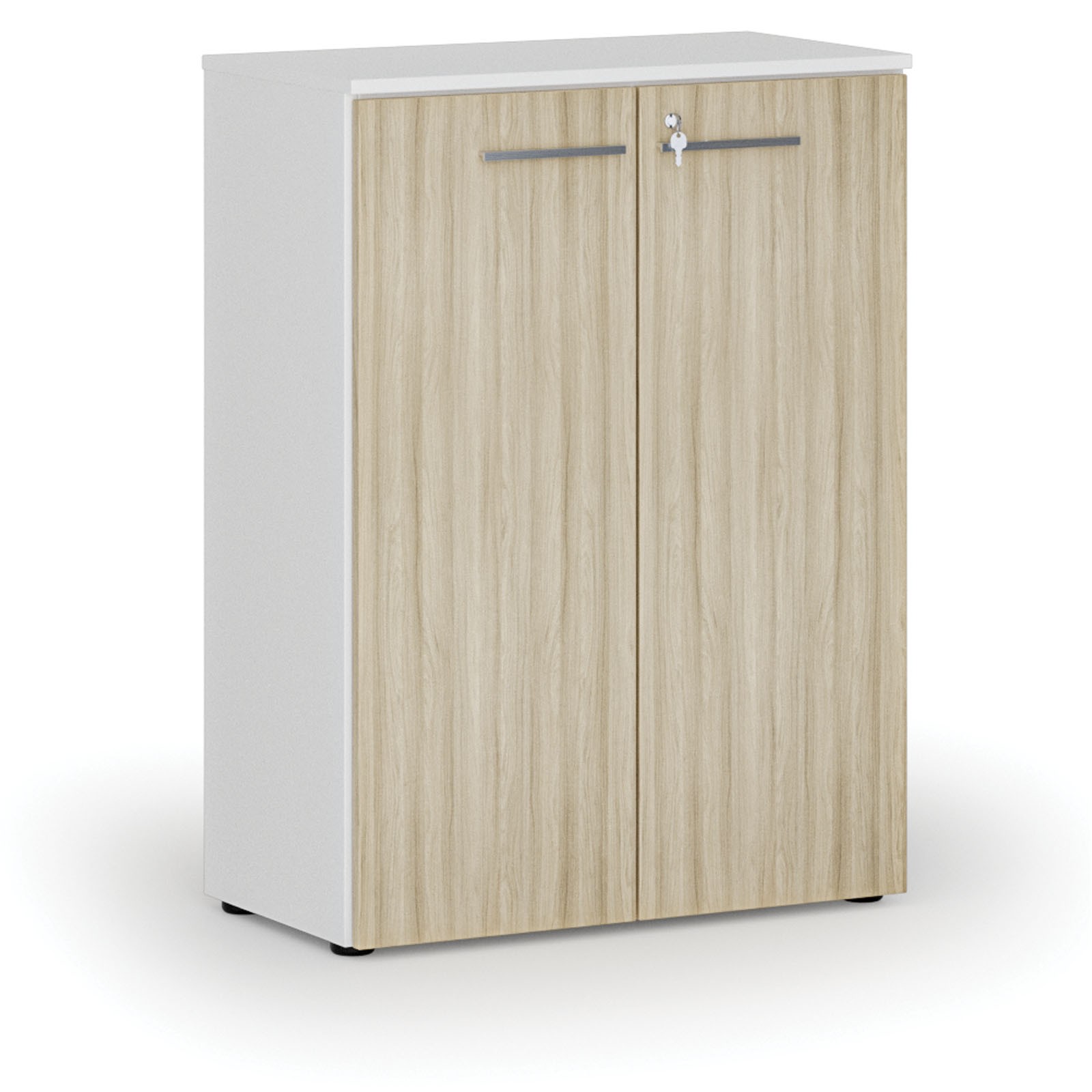 Szafa biurowa z drzwiami PRIMO WHITE, 1087 x 800 x 420 mm, biały/dąb naturalny