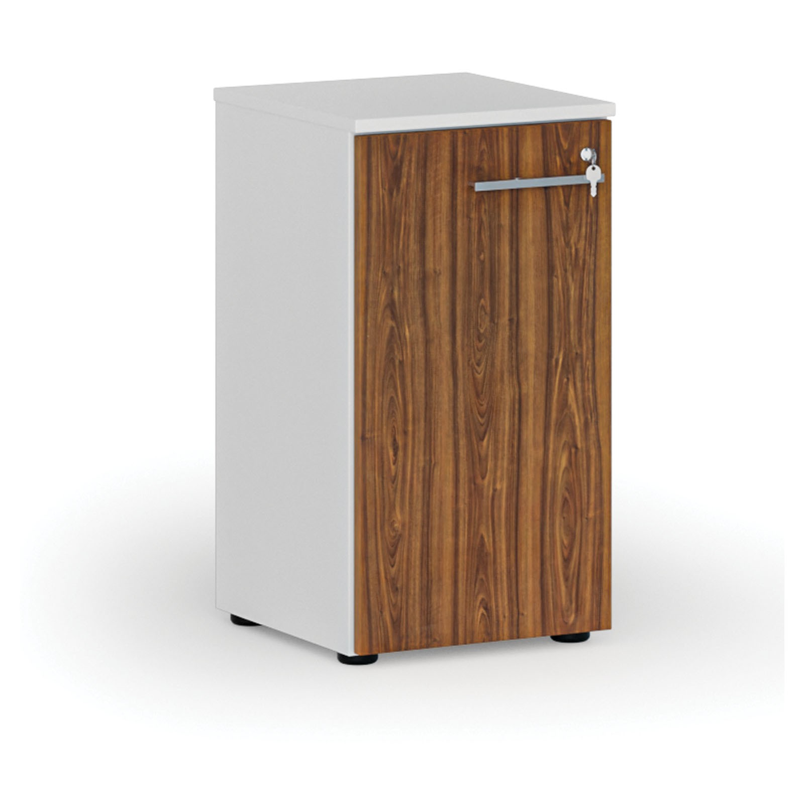 Szafa biurowa niska z drzwiami PRIMO WHITE, 740 x 400 x 420 mm, biały/orzech