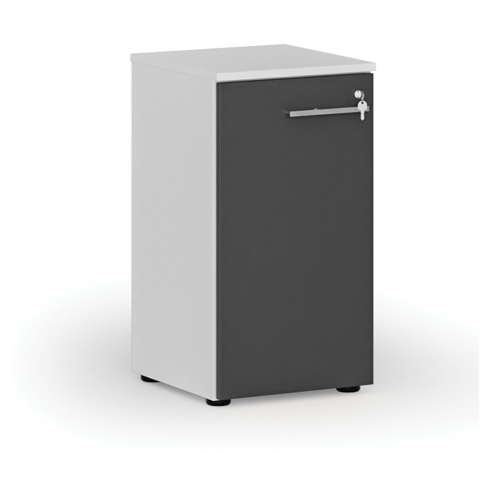 Szafa biurowa niska z drzwiami PRIMO WHITE, 740 x 400 x 420 mm, biały/grafit