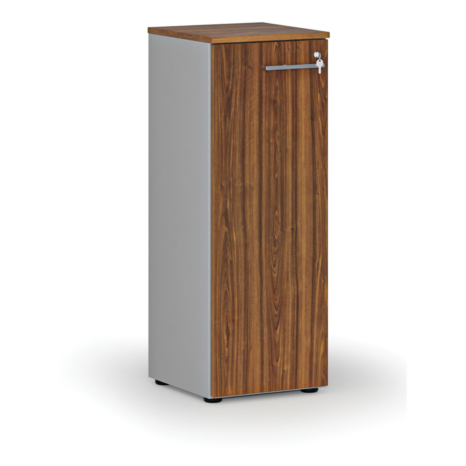 Szafa biurowa niska z drzwiami PRIMO GRAY, 1087 x 400 x 420 mm, szary/orzech