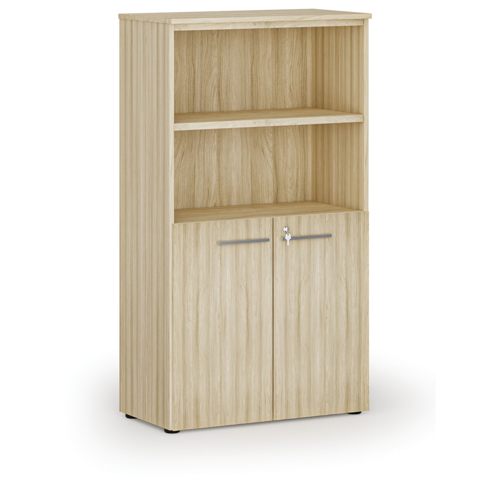 Szafa biurowa kombinowana PRIMO WOOD, drzwi na 2 poziomach, 1434 x 800 x 420 mm, dąb naturalny