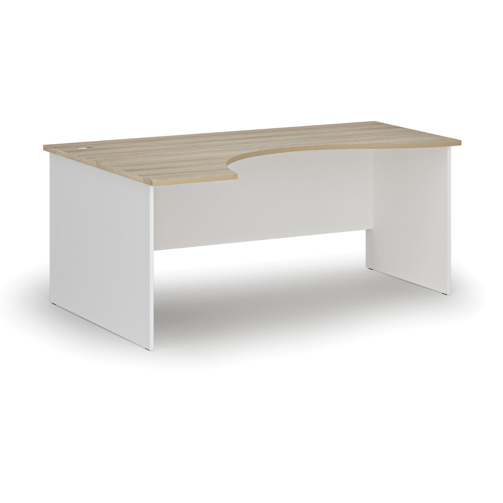 Biurko narożne PRIMO WHITE, 1800 x 1200 mm, lewe, biały/dąb naturalny