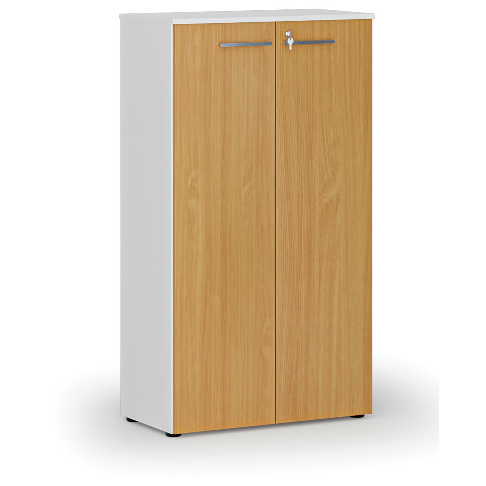 Szafa biurowa z drzwiami PRIMO WHITE, 1434 x 800 x 420 mm, biały/buk