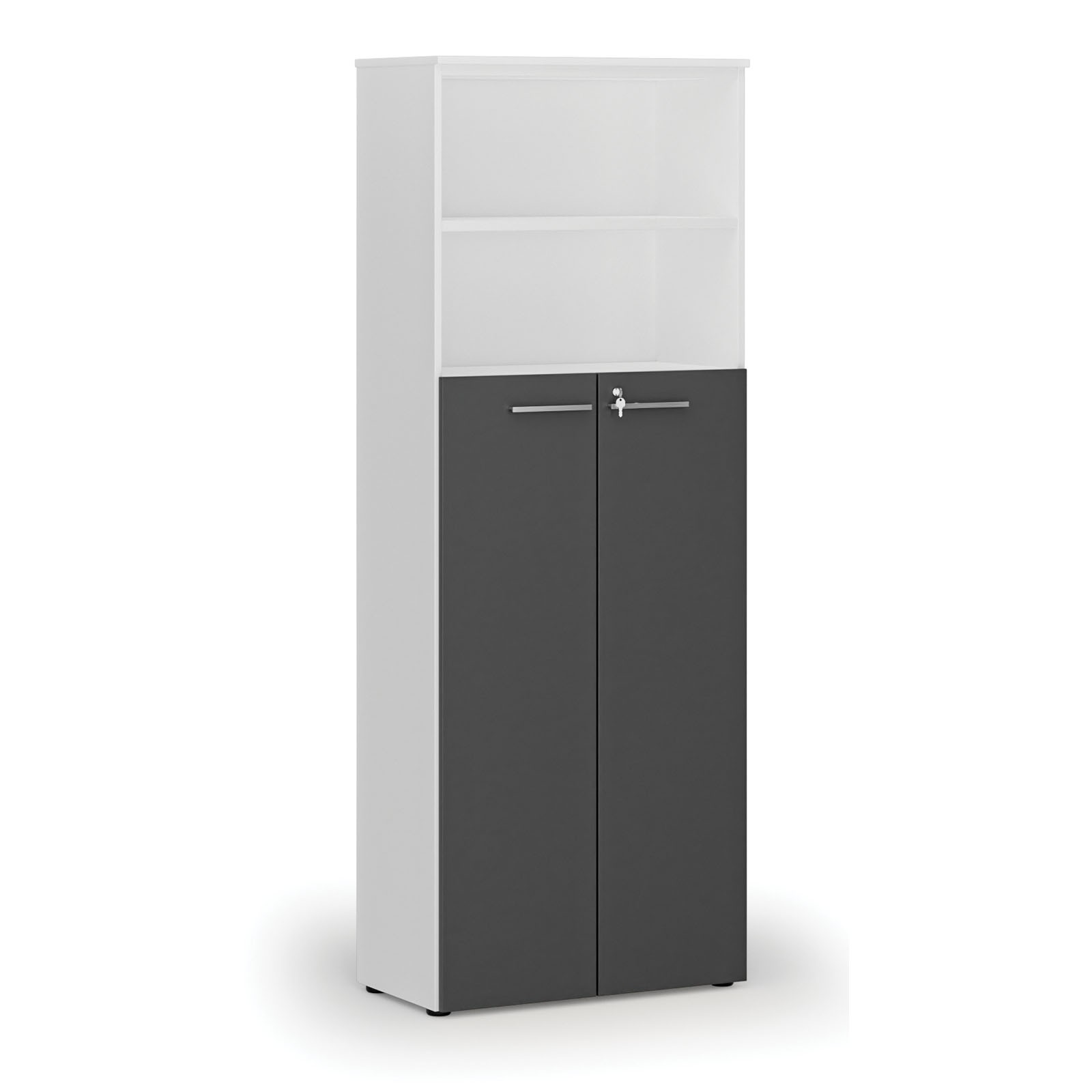 Szafa biurowa kombinowana PRIMO WHITE, drzwi na 4 poziomach, 2128 x 800 x 420 mm, biały/grafit