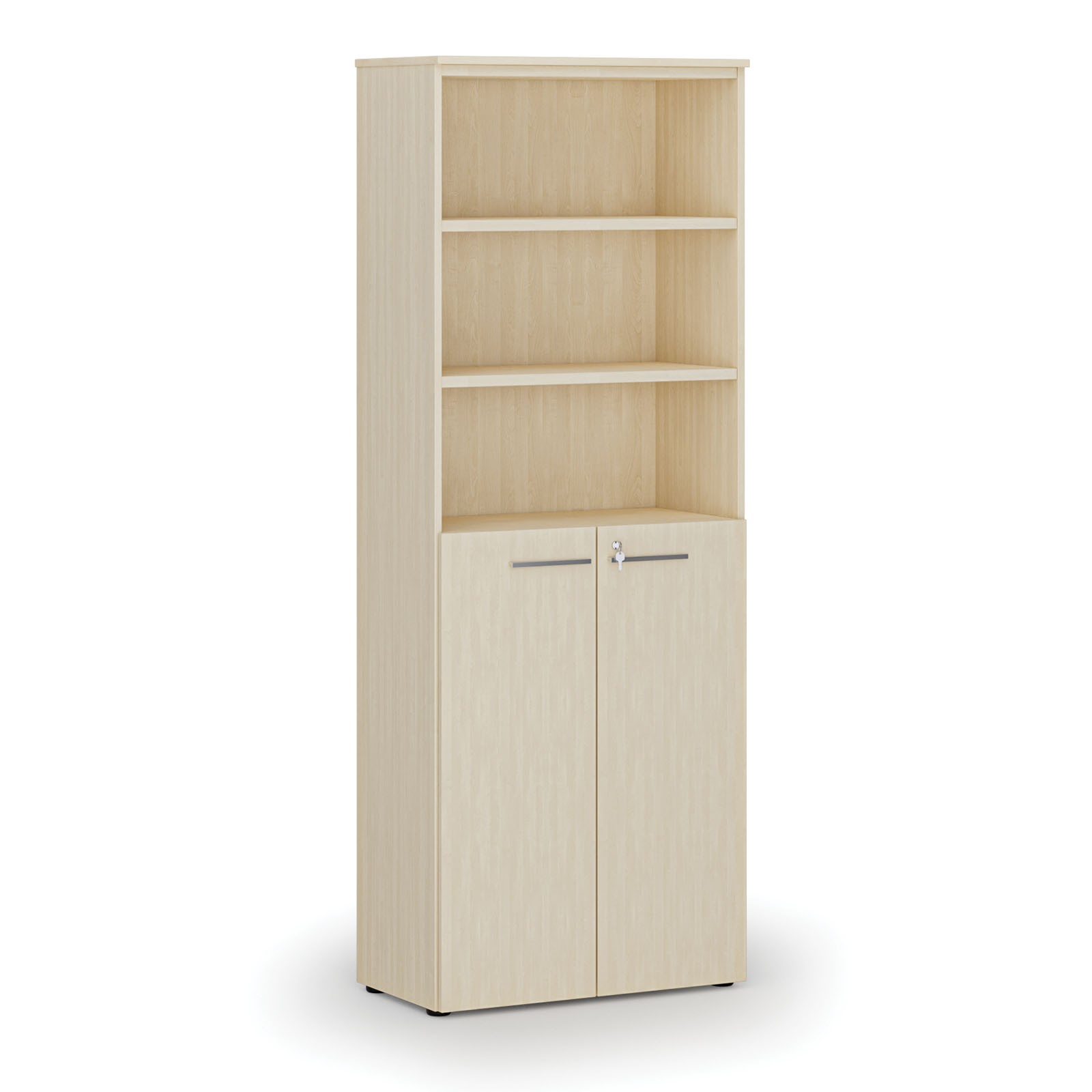 Szafa biurowa kombinowana PRIMA WOOD, drzwi na 3 poziomach, 2128 x 800 x 420 mm, brzoza