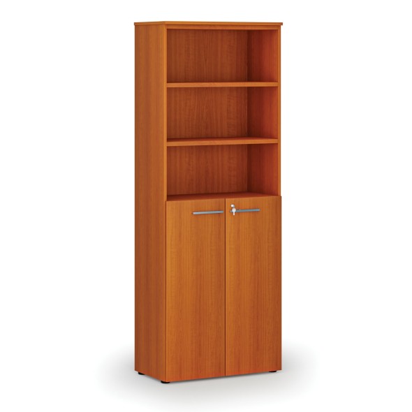 Szafa biurowa kombinowana PRIMA WOOD, drzwi na 3 poziomach, 2128 x 800 x 420 mm, wiśnia