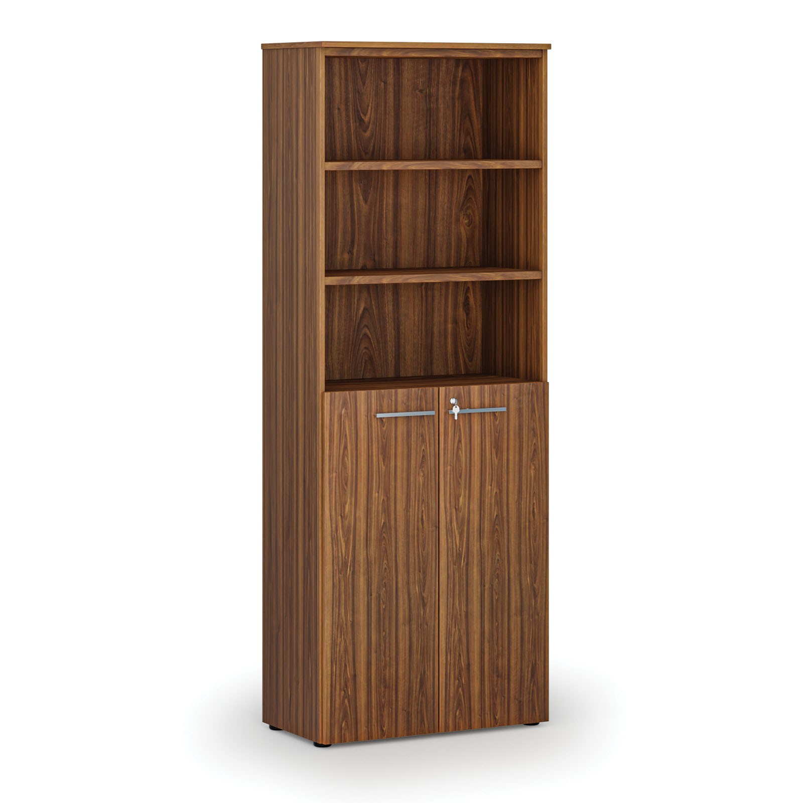 Szafa biurowa kombinowana PRIMA WOOD, drzwi na 3 poziomach, 2128 x 800 x 420 mm, orzech