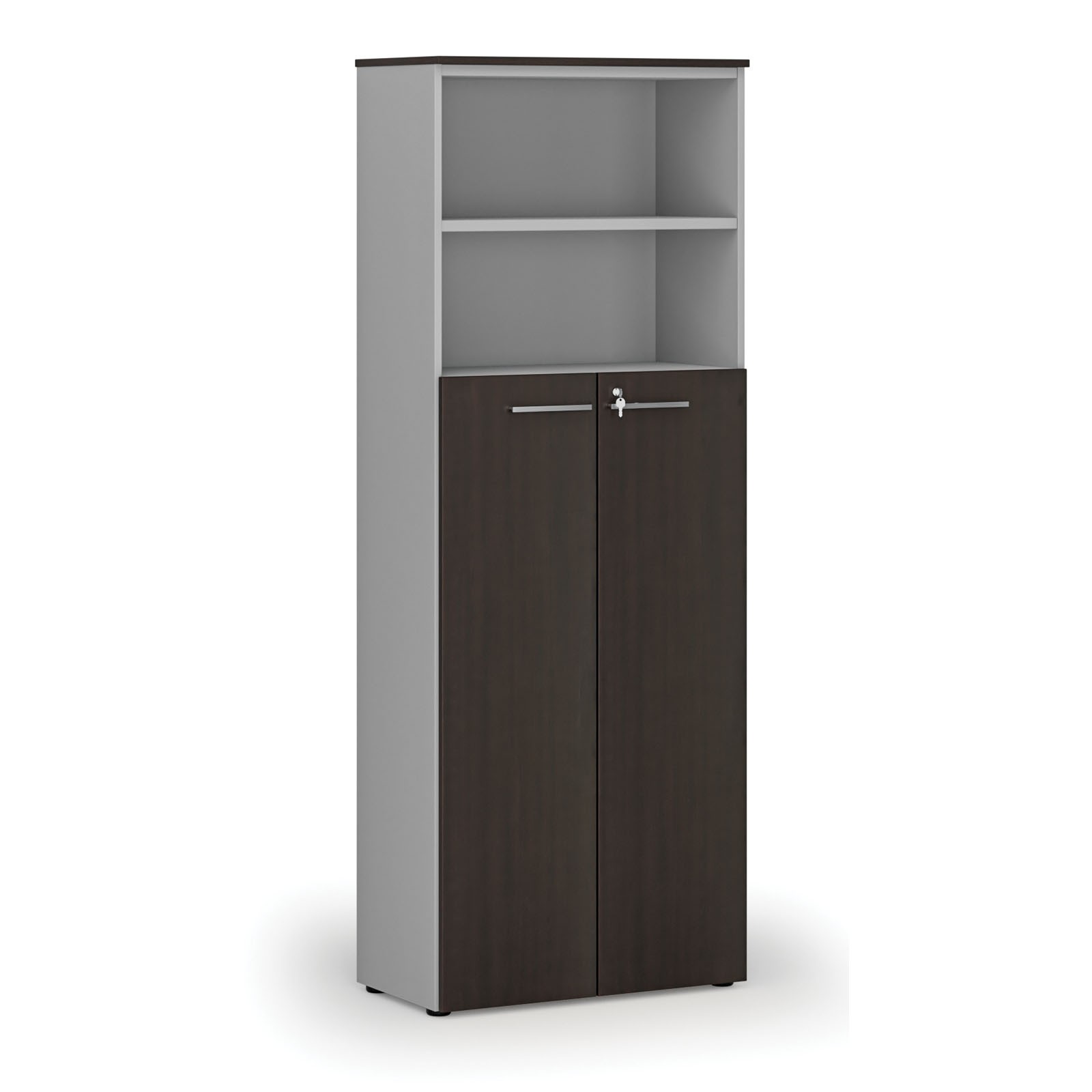 Szafa biurowa kombinowana PRIMA GRAY, drzwi na 4 poziomach, 2128 x 800 x 420 mm, szary/wenge