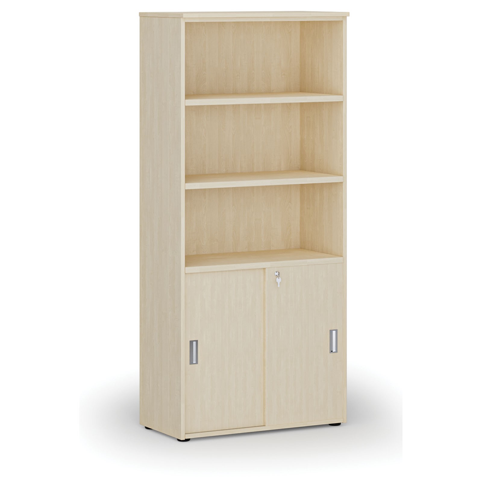 Szafa biurowa kombinowana PRIMO WOOD, drzwi przesuwne na 2 poziomach, 1781 x 800 x 420 mm, brzoza