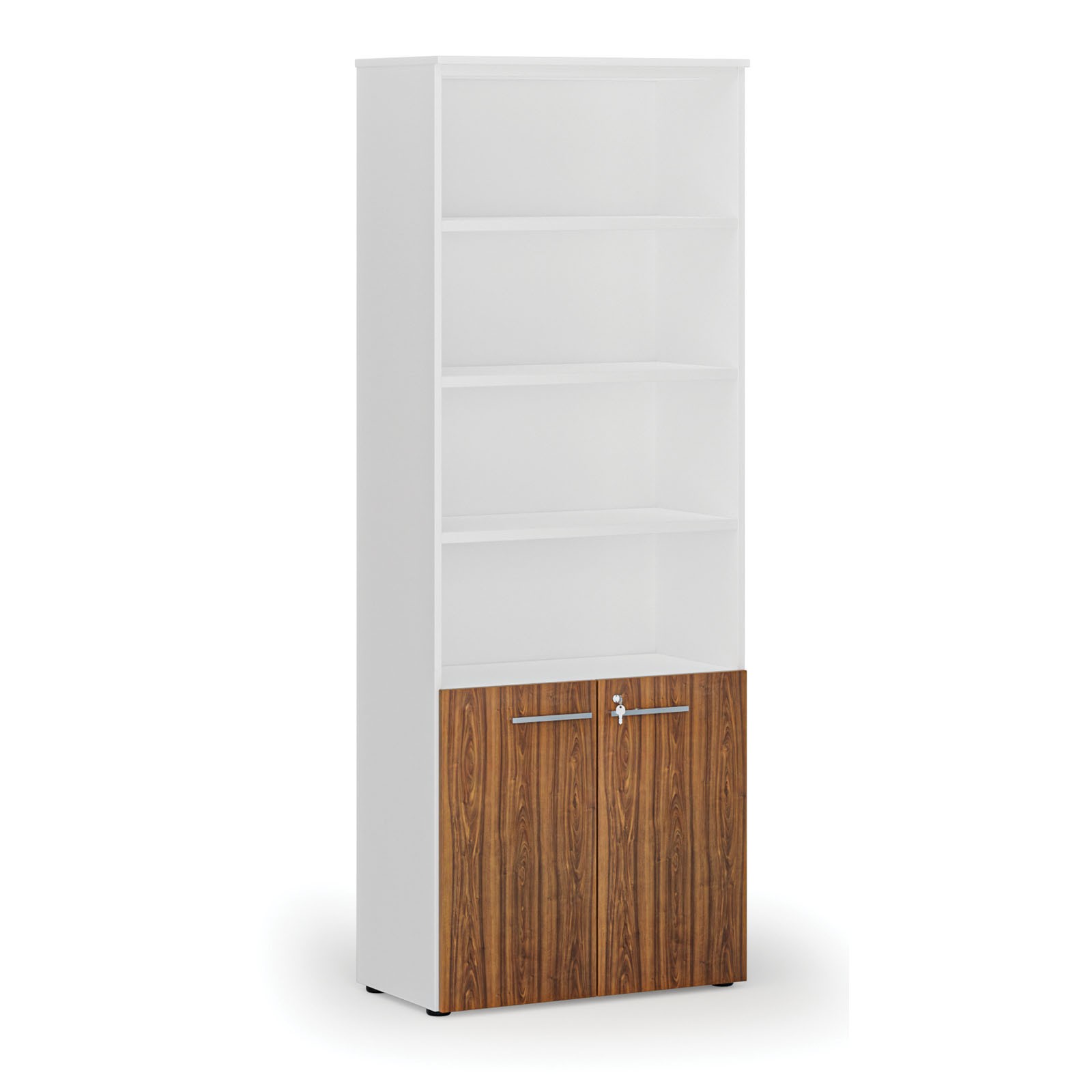 Szafa biurowa kombinowana PRIMA WHITE, drzwi na 2 poziomach, 2128 x 800 x 420 mm, biały/orzech