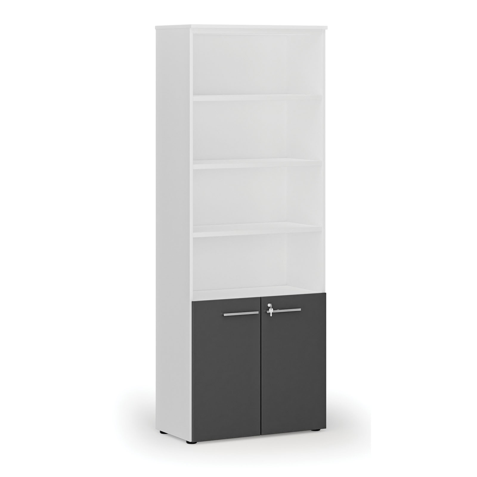 Szafa biurowa kombinowana PRIMA WHITE, drzwi na 2 poziomach, 2128 x 800 x 420 mm, biały/grafit