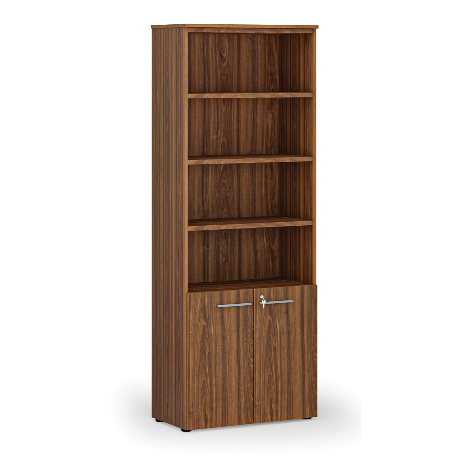 Szafa biurowa kombinowana PRIMA WOOD, drzwi na 2 poziomach, 2128 x 800 x 420 mm, orzech