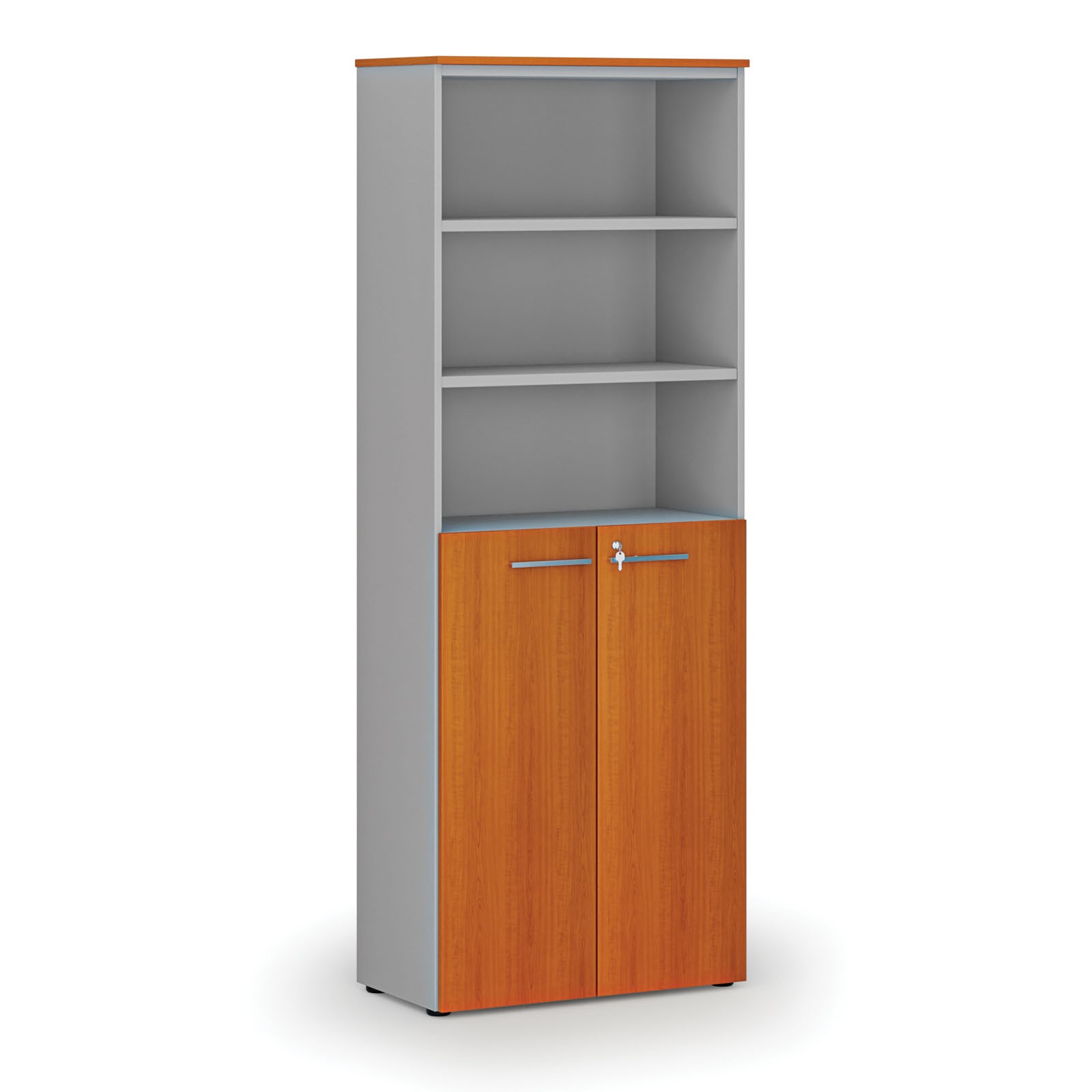 Szafa biurowa kombinowana PRIMA GRAY, drzwi na 3 poziomach, 2128 x 800 x 420 mm, szary/wiśnia