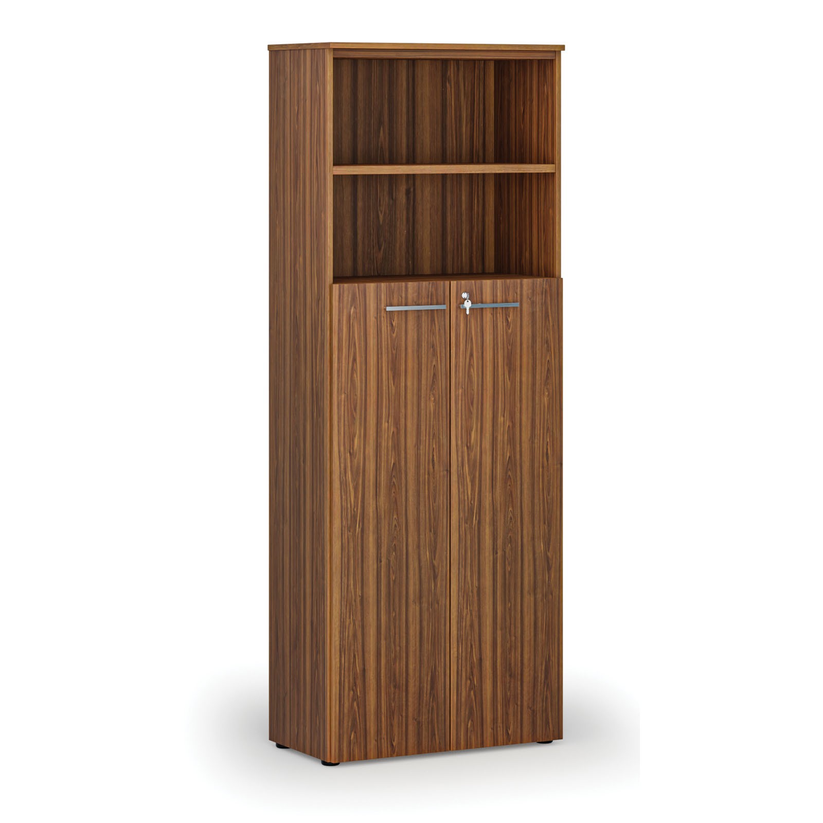 Szafa biurowa kombinowana PRIMA WOOD, drzwi na 4 poziomach, 2128 x 800 x 420 mm, orzech