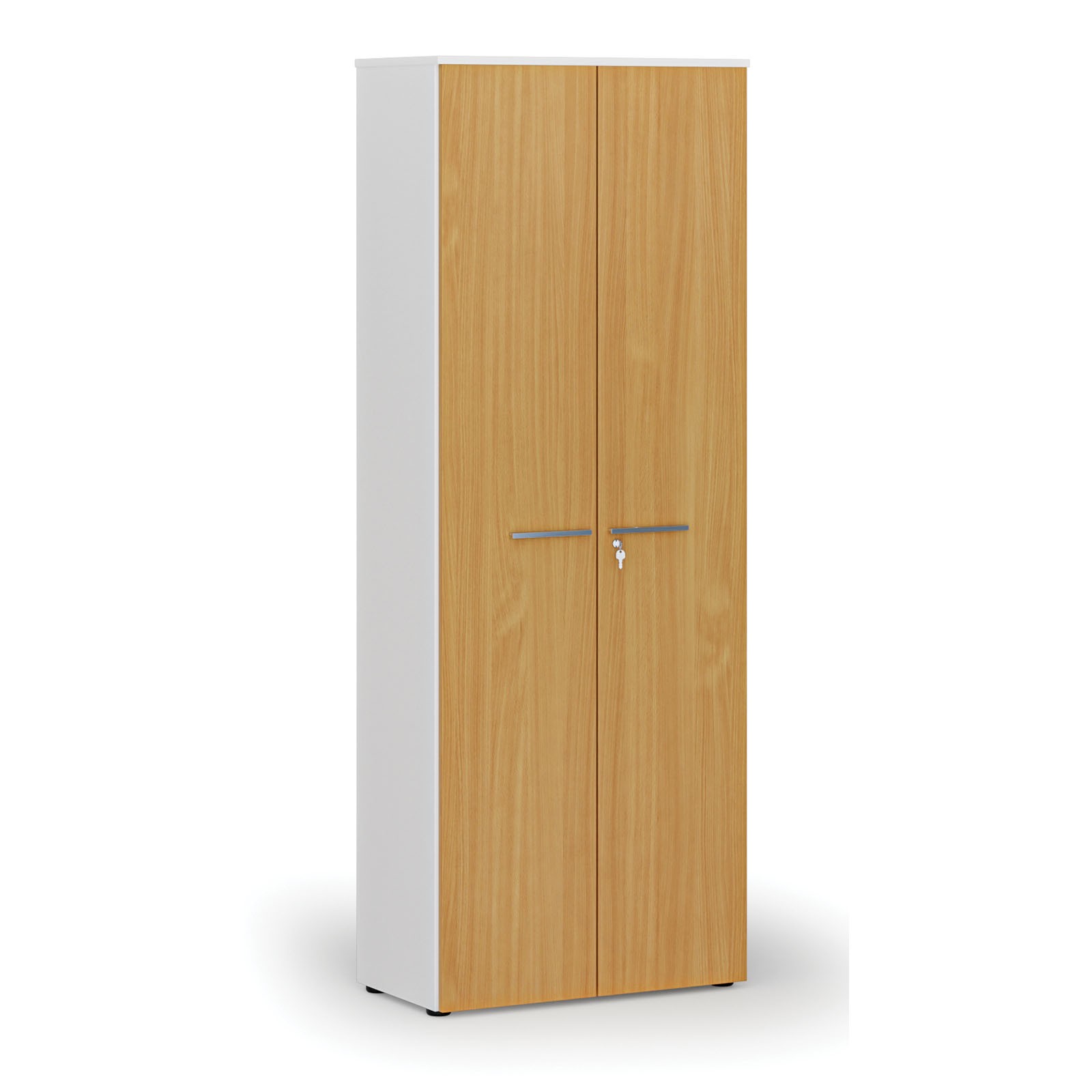 Szafa biurowa z drzwiami PRIMO WHITE, 2128 x 800 x 420 mm, biały/buk
