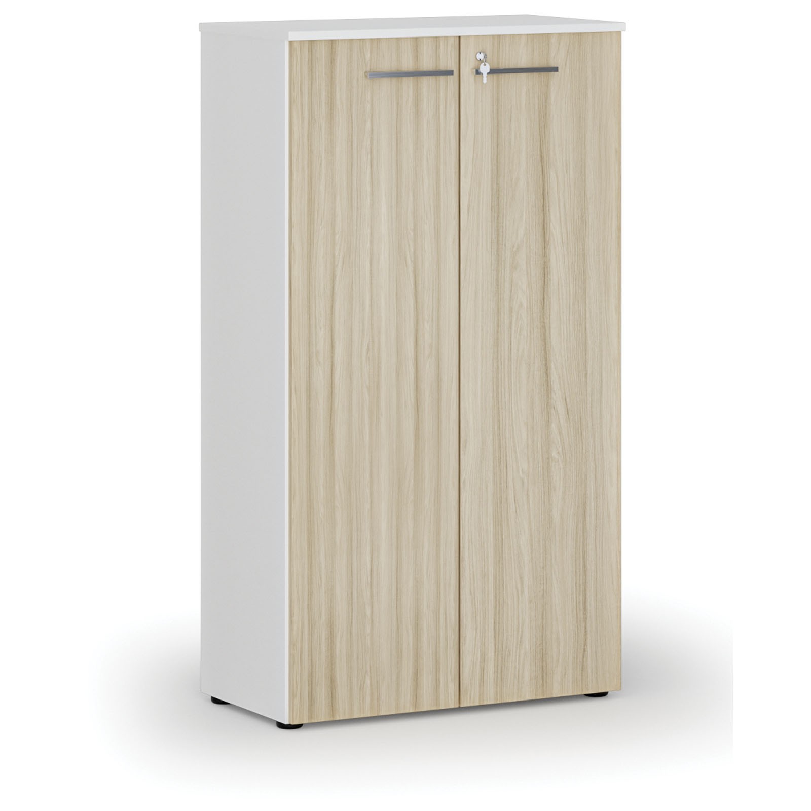 Szafa biurowa z drzwiami PRIMO WHITE, 1434 x 800 x 420 mm, biały/dąb naturalny