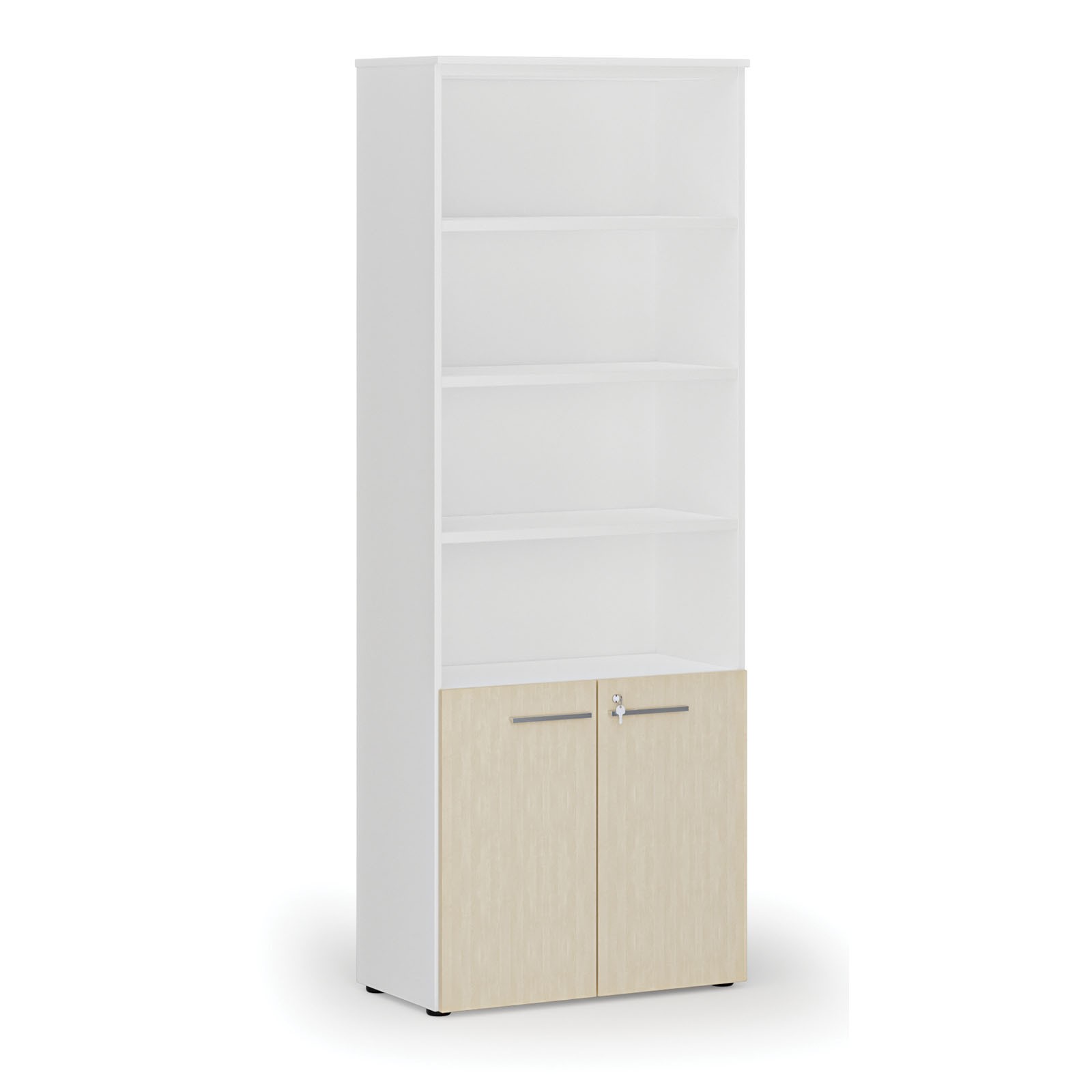Szafa biurowa kombinowana PRIMO WHITE, drzwi na 2 poziomach, 2128 x 800 x 420 mm, biały/brzoza