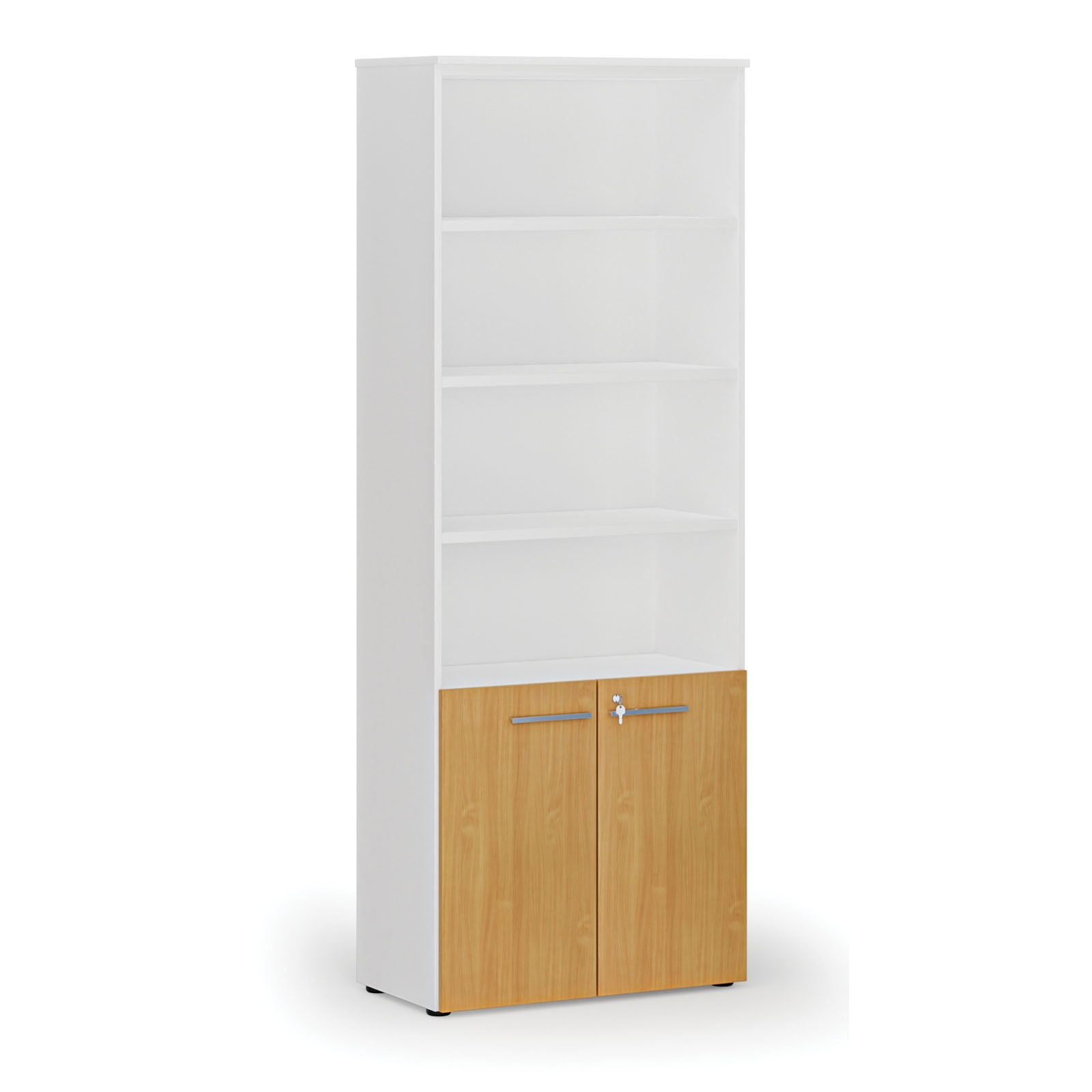 Szafa biurowa kombinowana PRIMA WHITE, drzwi na 2 poziomach, 2128 x 800 x 420 mm, biały/buk