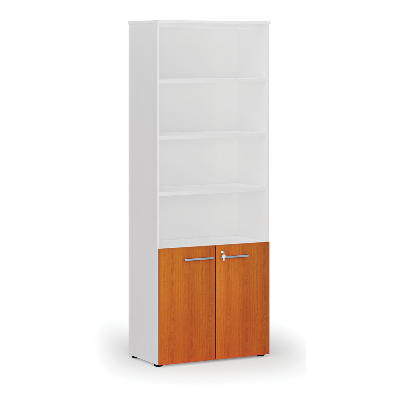 Szafa biurowa kombinowana PRIMO WHITE, drzwi na 2 poziomach, 2128 x 800 x 420 mm, biały/wiśnia