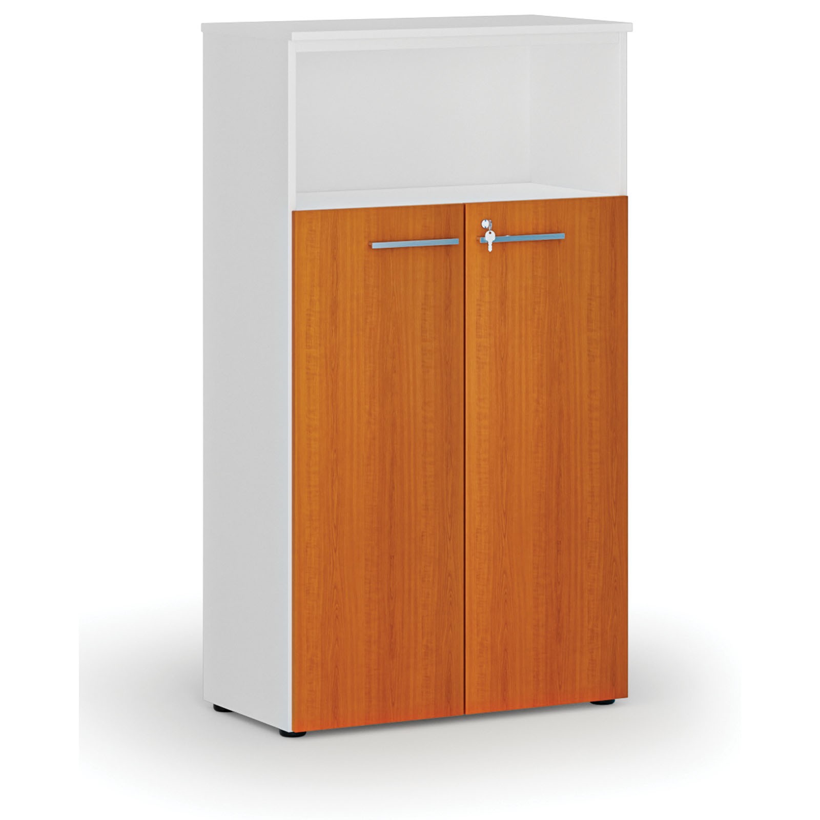Szafa biurowa kombinowana PRIMO WHITE, drzwi na 3 poziomach, 1434 x 800 x 420 mm, biały/wiśnia