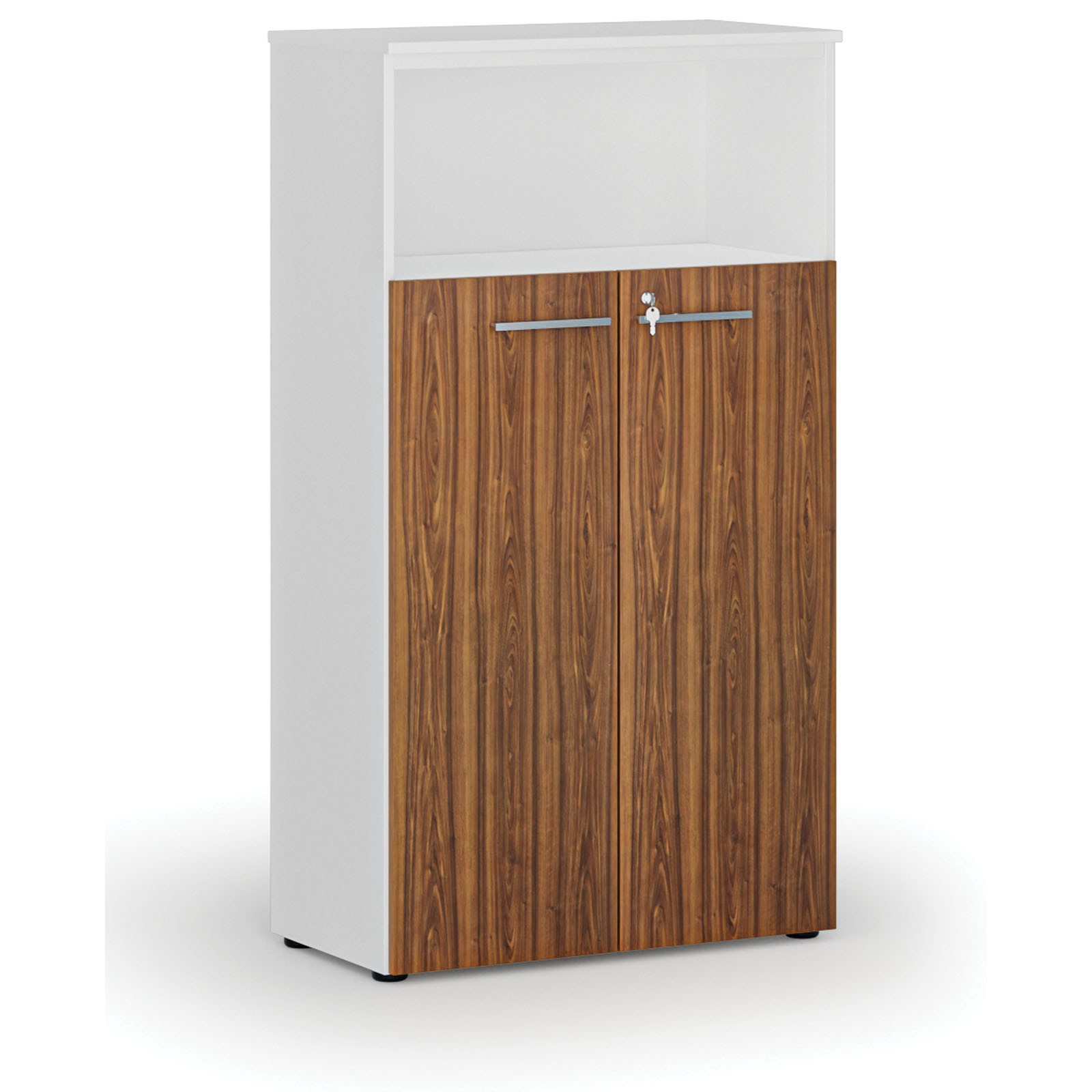 Szafa biurowa kombinowana PRIMO WHITE, drzwi na 3 poziomach, 1434 x 800 x 420 mm, biały/orzech