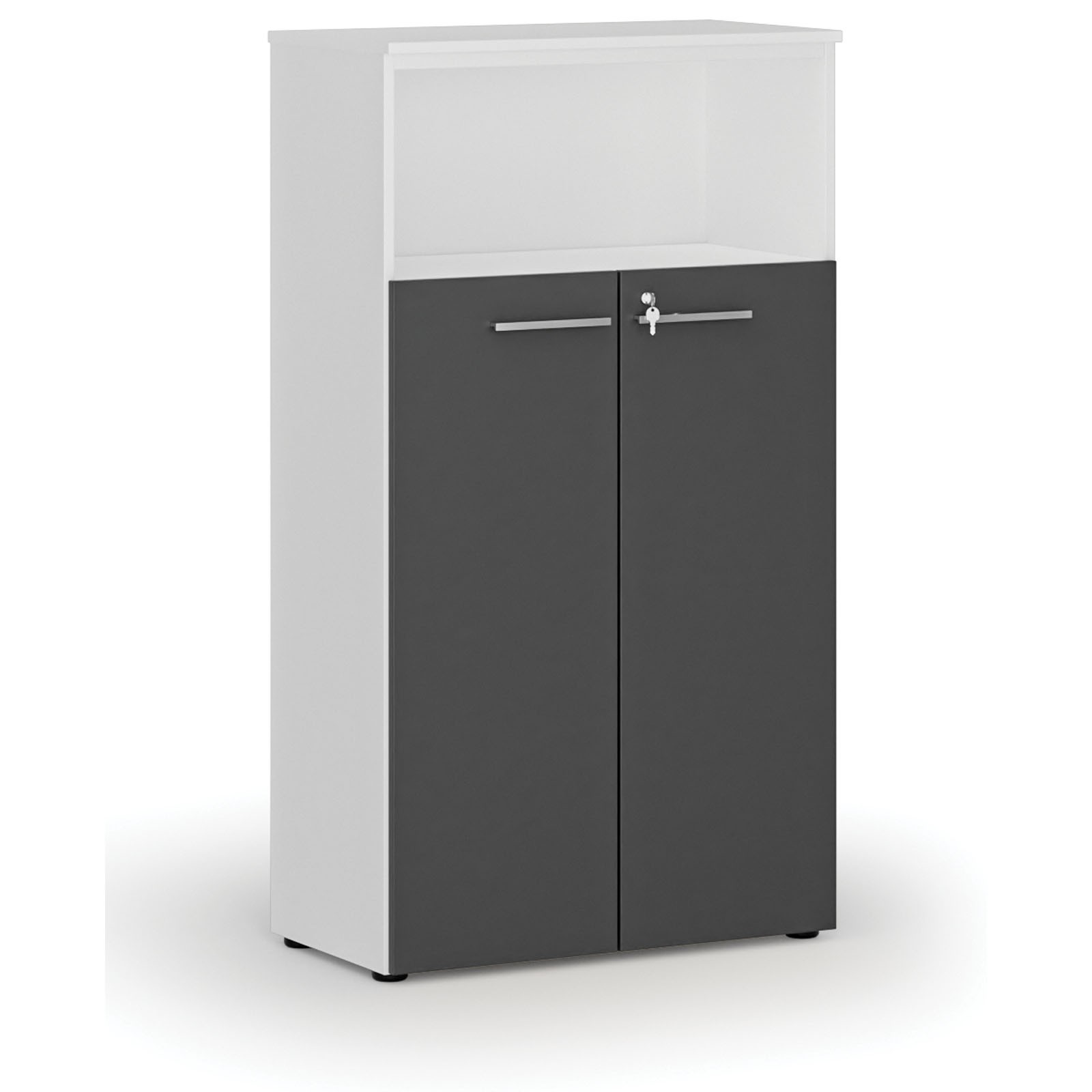 Szafa biurowa kombinowana PRIMO WHITE, drzwi na 3 poziomach, 1434 x 800 x 420 mm, biały/grafit