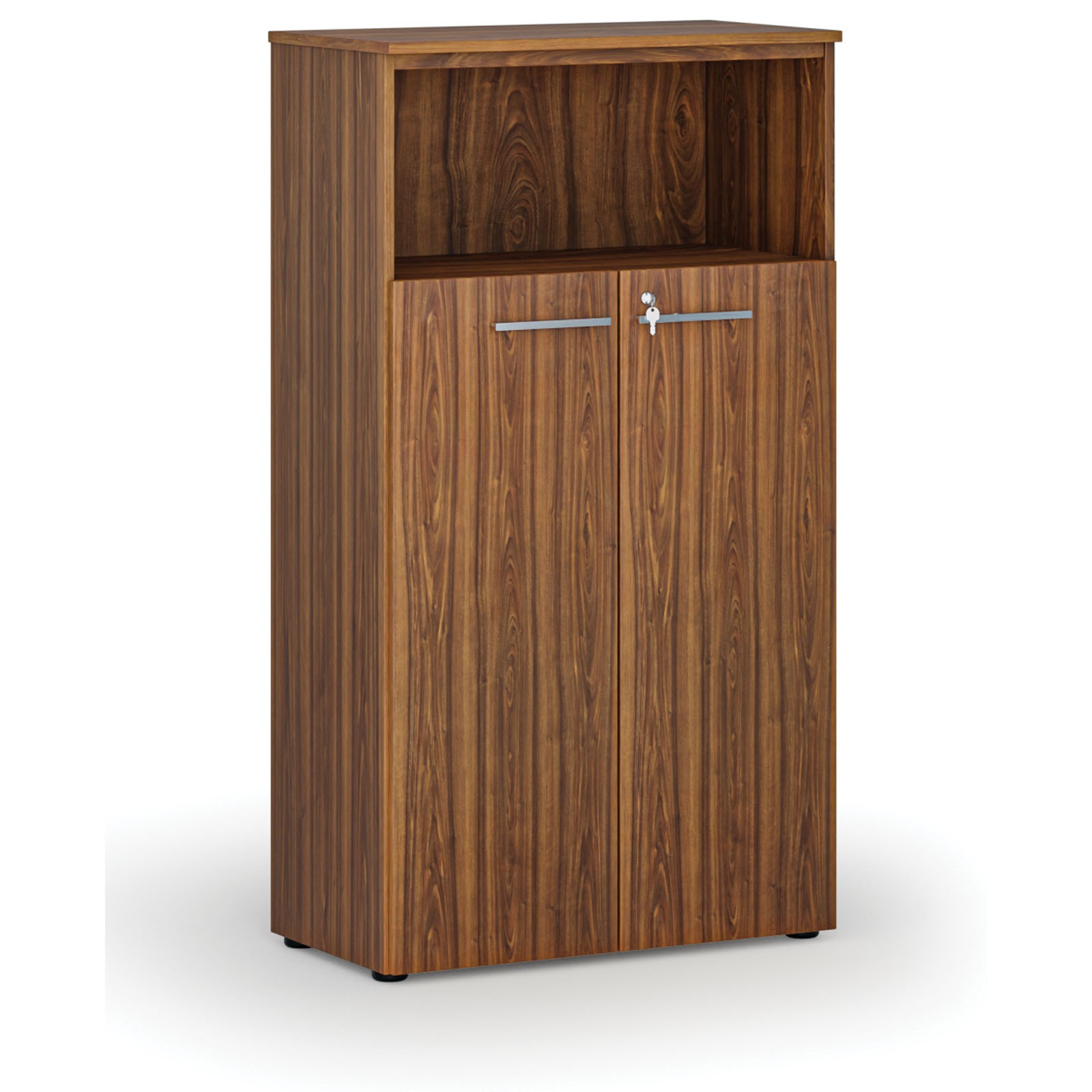 Szafa biurowa kombinowana PRIMO WOOD, drzwi na 3 poziomach, 1434 x 800 x 420 mm, orzech