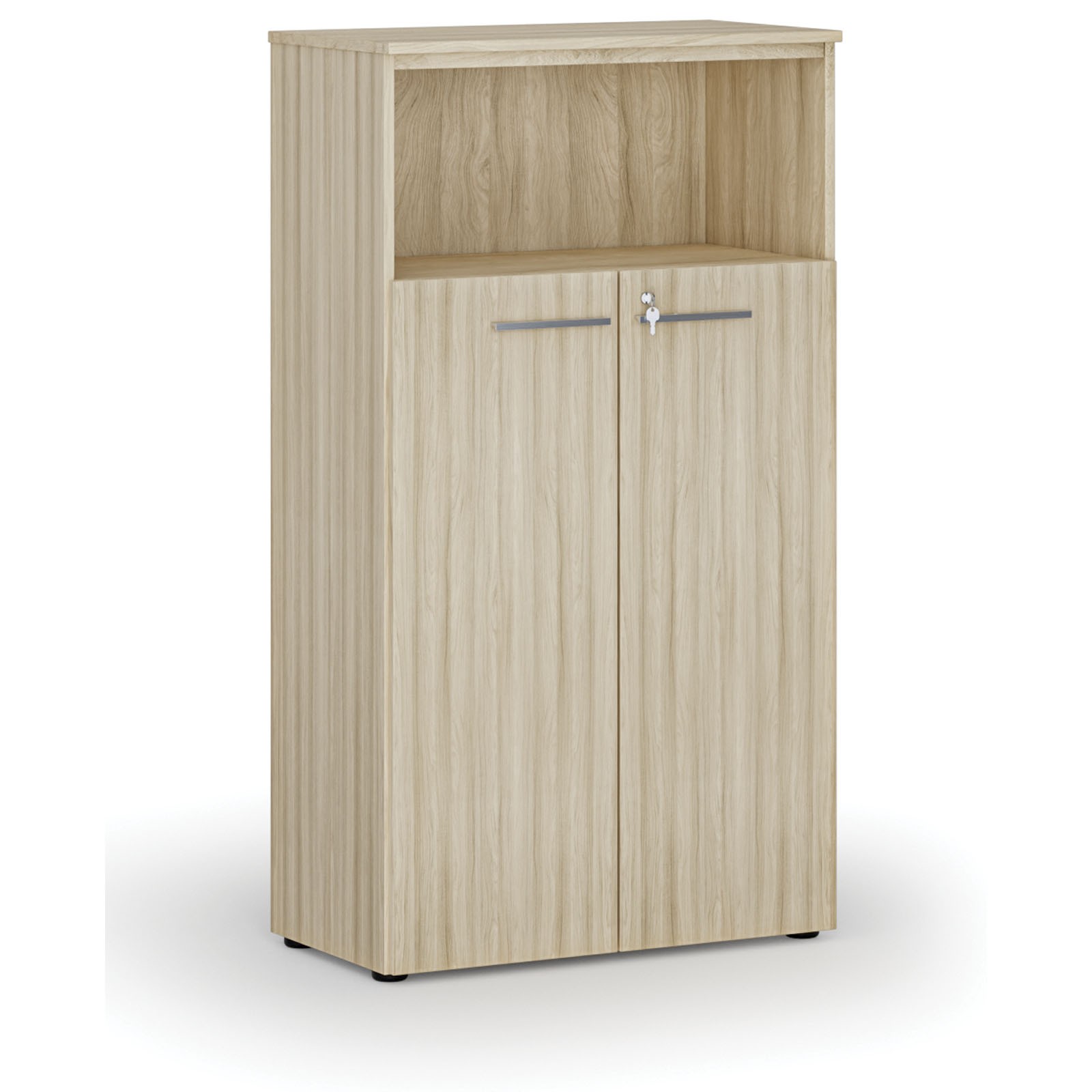 Szafa biurowa kombinowana PRIMO WOOD, drzwi na 3 poziomach, 1434 x 800 x 420 mm, dąb naturalny
