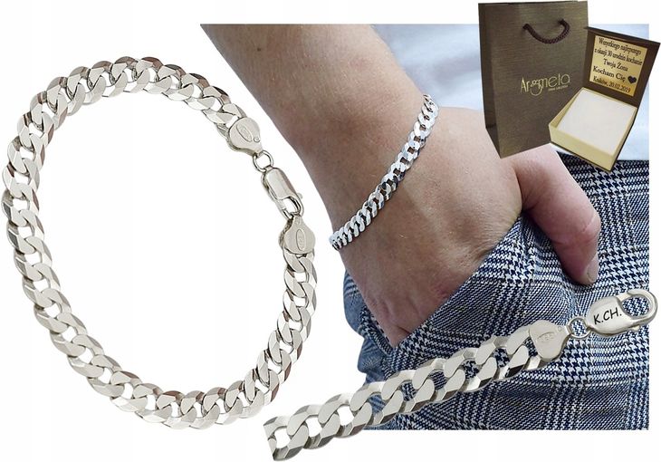 ﻿Bransoletka Srebrna Pancerka 925 Pełna Diamentowana 7,50 mm Grawer Gratis