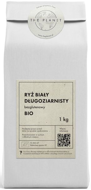 ﻿Ryż Biały Długoziarnisty Bezglutenowy Bio 1 Kg - The Planet