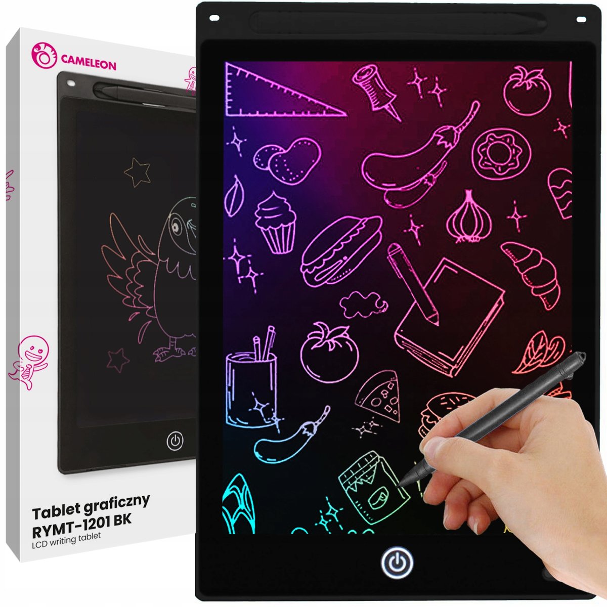 Znikopis Tablet Graficzny do Rysowania Tablica dla Dzieci 12" MULTIKOLOR XL RYMT-1201 BK