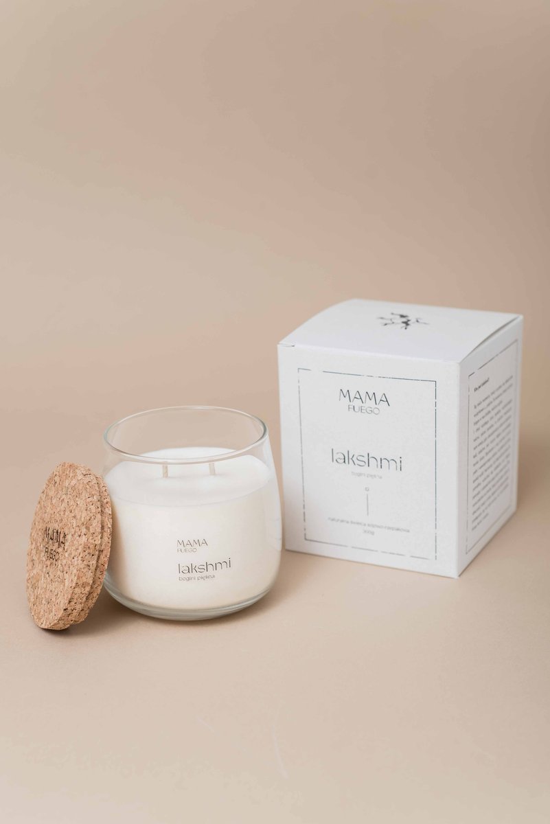 Świeca Naturalna Zapachowa Lakshmi 300G | Mama Fuego | Ylang Ylang - Paczula - Goździk - Eukaliptus Cytrynowy | Olejki Eteryczne | Słodka I Orientalna