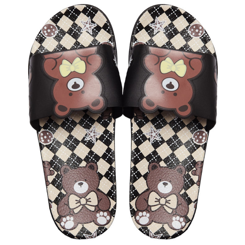 Klapki Damskie Basenowe Z Misiem Czarne Gumowe Ogrodowe Domowe Piankowe Wygodne 38/39