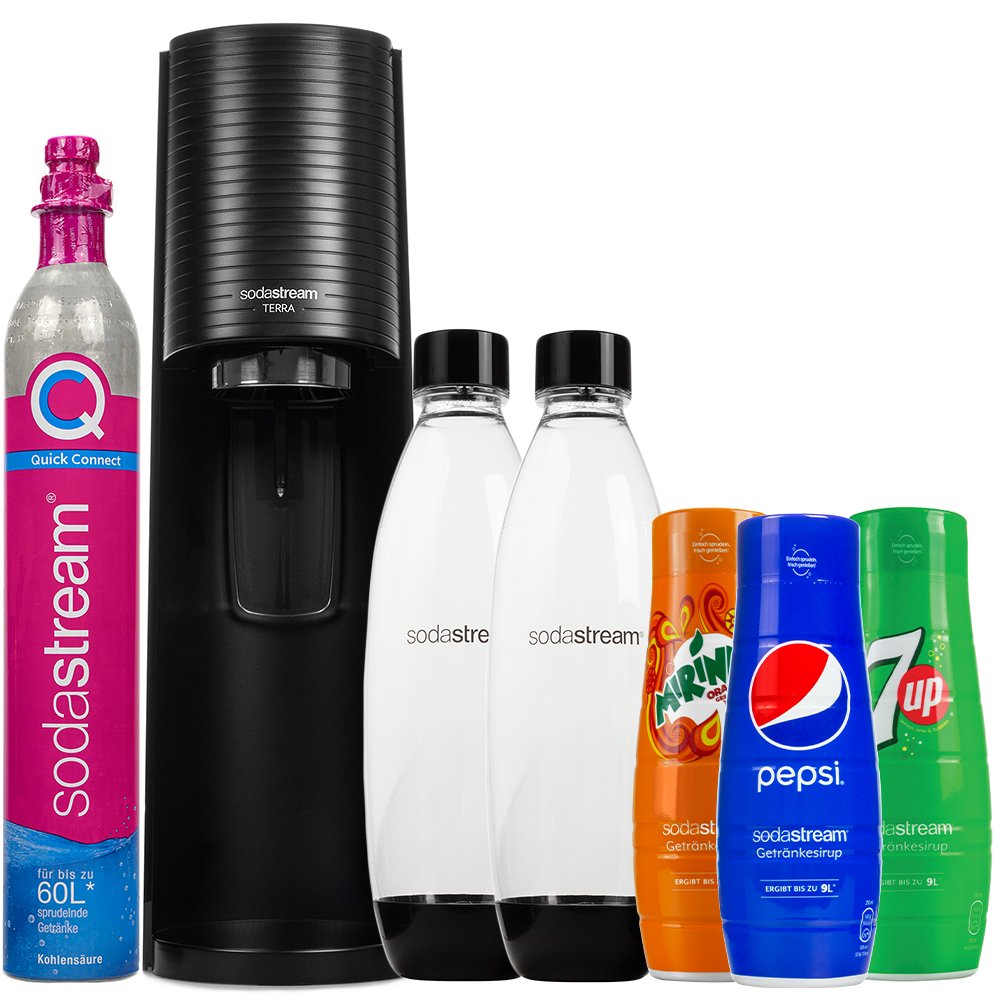 Saturator SodaStream Terra Black z 2 butelkami + pepsi + mirinda + 7up